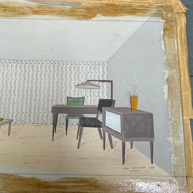 Modern 1950’s Original Modernist Architectural Rendering Painting For Sale - Image 3 of 5