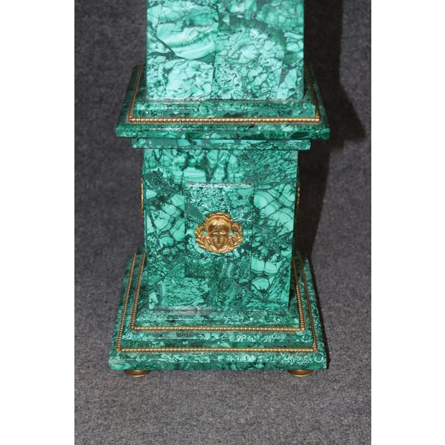 Metal Palatial Pair of French Empire Style Malachite and Bronze Mounted Obelisks For Sale - Image 7 of 7