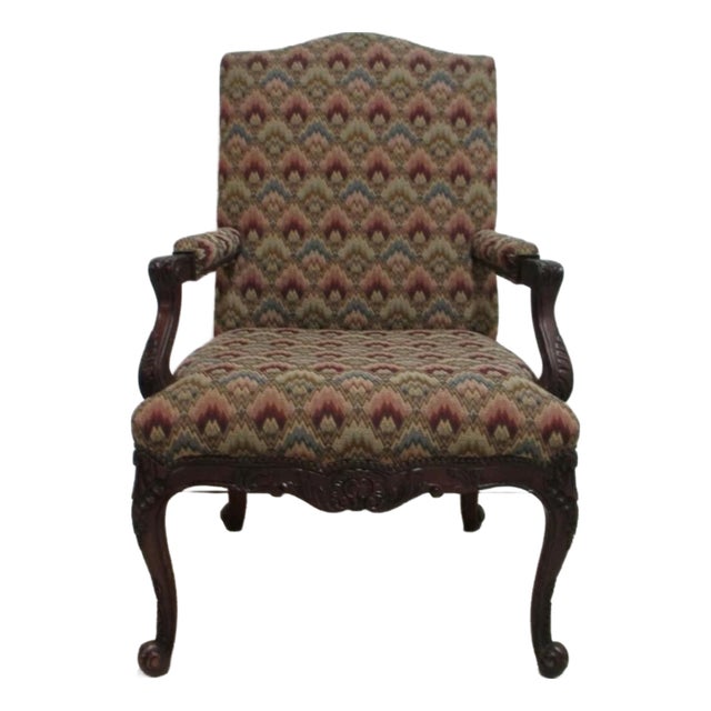 1980s Baker Furniture French Carved Leg Living Room Lounge Arm Club Chair For Sale