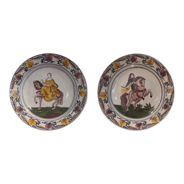Pair 18th Century Delft Polychrome Chargers For Sale