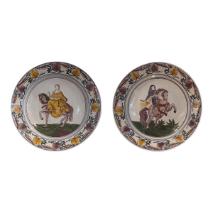 Pair 18th Century Delft Polychrome Chargers