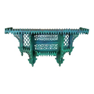 Moroccan Green Wooden Wall Shelf For Sale