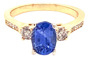 Diamond Blue Sapphire Ring 14k Gold Women 1.67 TCW Certified, Size 6.25