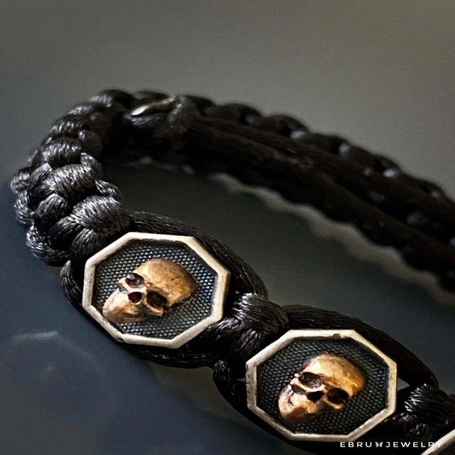 Bronze Black Skull Men Woven Bracelet For Sale - Image 8 of 11