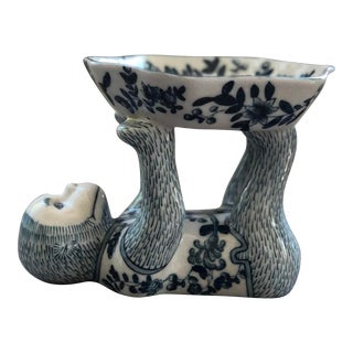 Vintage Monkey Lotus Bowl in Blue and White For Sale