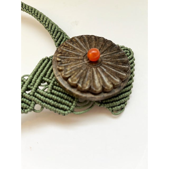 Textile 1990s Cambodia Macramé Metal & Jade Necklace For Sale - Image 7 of 10