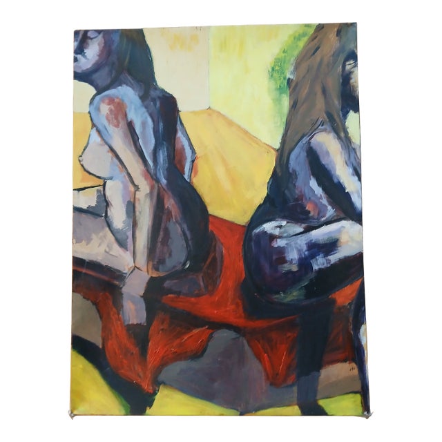 1990s Original Abstract Nude Oil Painting on Canvas For Sale