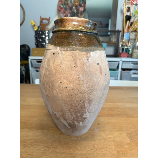 Vintage French Country Olive & Brown Glazed Terra-Cotta Pot For Sale - Image 4 of 11