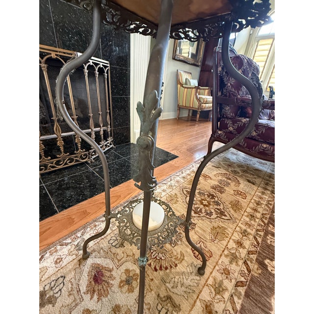 Vintage Victorian Brass and Marble Side Table/Plant Stand For Sale In Baton Rouge - Image 6 of 7