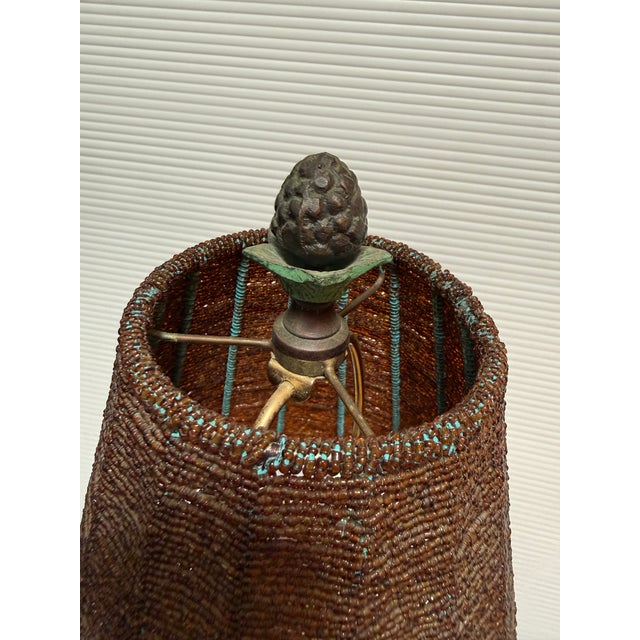 Tropical Palm Tree Table Lamp With Beaded Shade For Sale - Image 9 of 12