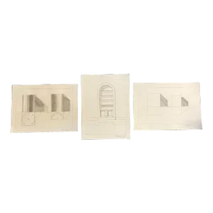 1970’s 3 Original Classical Architectural Renderings Shadow Problem -Signed Set of 3