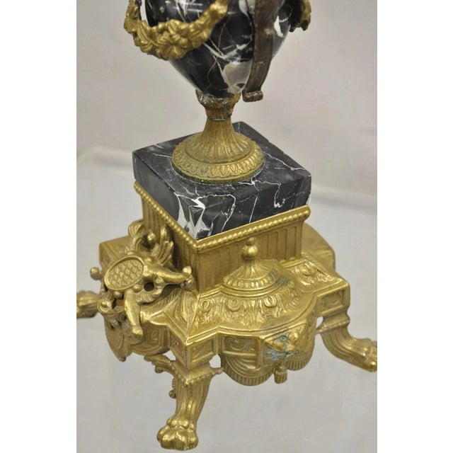 Vintage French Louis XV Style Brevettato Italy Brass & Marble Figural Clock Set For Sale - Image 13 of 16