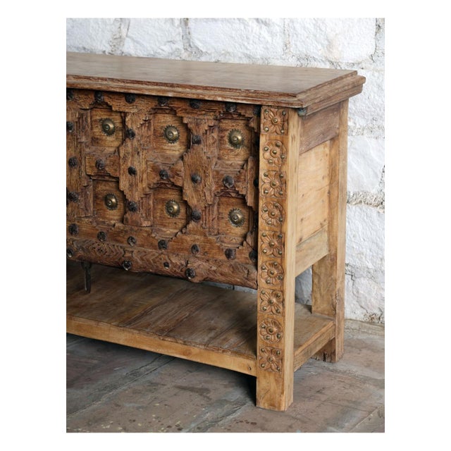 Antique Sun-Bleached Carved Door Console Table – Rustic Entryway Hall Accent For Sale In Orlando - Image 6 of 6