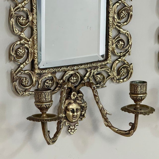 19th Century Italian Renaissance Cast Bronze Mirrored Wall Sconces - a Pair For Sale - Image 12 of 18