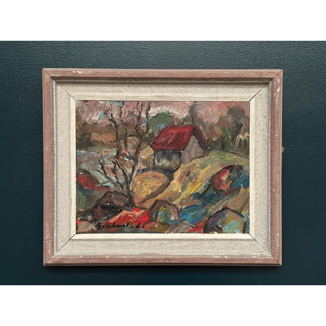 Nils Grahmstad, Cottage with a Red Roof, 1960s, Oil on Canvas For Sale - Image 16 of 18