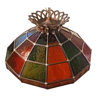 Vintage Stained Glass Pendant Light For Sale