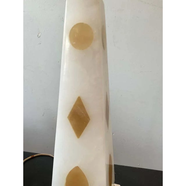 White Italian 1950s Inlaid Marble Obelisk Lamps - a Pair For Sale - Image 8 of 10