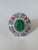 Art Deco Set in 18k Gold, Carved Emerald, Blue Sapphires, Rubies & Diamonds Cocktail Ring, Size 6 For Sale - Image 3 of 10