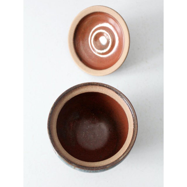 Blue Vintage Handmade Pottery Bowl With Lid For Sale - Image 8 of 10