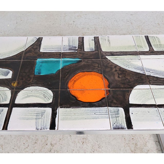 1960s Vintage Chrome and Ceramic Tile Coffee Table from De Nisco, 1960s For Sale - Image 5 of 10