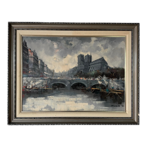 1970s Vintage Impressionist Parisian Street Scene Oil Painting – Signed