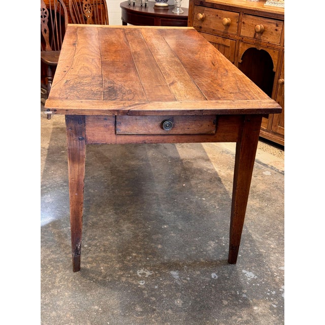19th Century 19th Century Fruitwood Farm Table With Pull-Out Leaf For Sale - Image 5 of 9