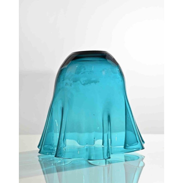 Vintage Turquoise Glass Vase realized in 1970s. Good condition.