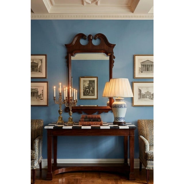 English Large Vintage Colonial Revival, Mahogany Chippendale-Style Mirror for Traditional, British Colonial, Georgian & Williamsburg Decor. See Pics! For Sale - Image 3 of 9