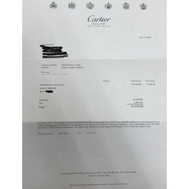 Cartier, Love Bracelet Classic Model 4 Diamonds Bangle Bracelet, Size 18 For Sale - Image 11 of 12