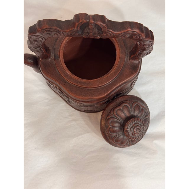 Mid 20th Century Mid 20th Century Chinese Yixing Style Red Clay Teapot With Carved Birds For Sale - Image 5 of 11