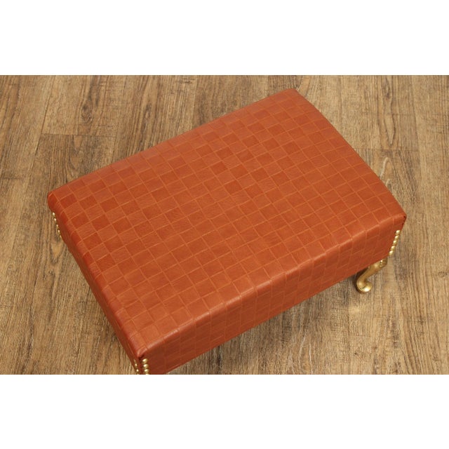 Italian Hollywood Regency Pair of Brass and Leather Foot Stools For Sale - Image 4 of 12