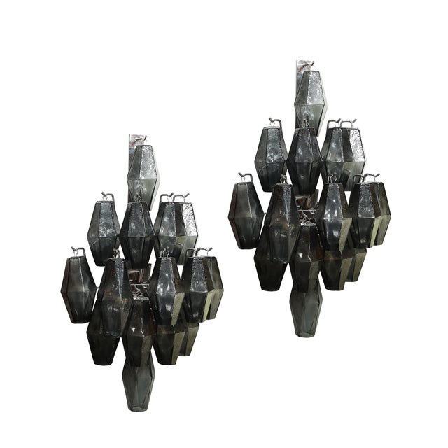 Pair of Modernist Smoked Gray Murano Glass Diamond-Form Polyhedral Wall Sconces For Sale - Image 18 of 18