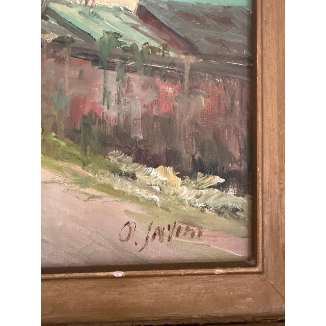 Impressionist Impressionist Village Street Scene With Horse-Drawn Carriage, Signed, Oil on Canvas, Carved Giltwood Frame For Sale - Image 3 of 6