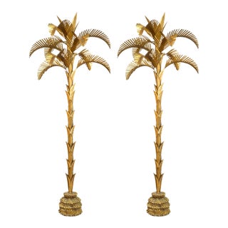 Pair of Massive Vintage Hollywood Regency 10' Brass Palm Tree Floor Sculpture For Sale