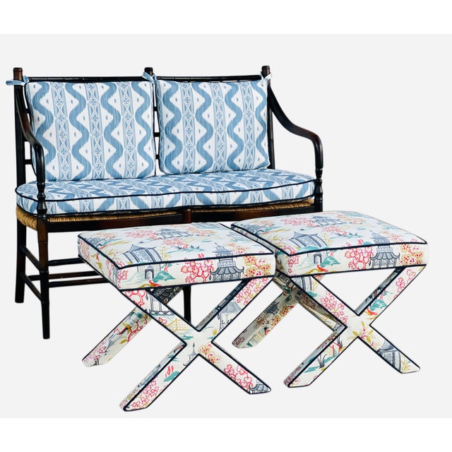 Pair Custom Chinoiserie X Benches For Sale - Image 4 of 8