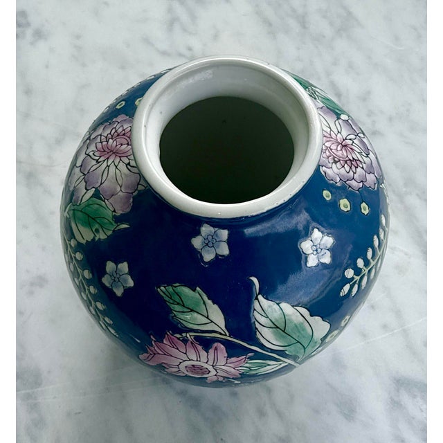Chinoiserie Cobalt Blue Vase With Peonies For Sale - Image 4 of 9