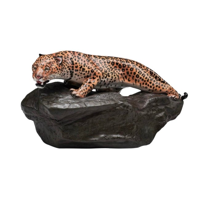 English Mid 20th Century Pair of Charles J. Noke for Royal Doulton "Leopard on a Rock" Porcelain Figures For Sale - Image 3 of 9