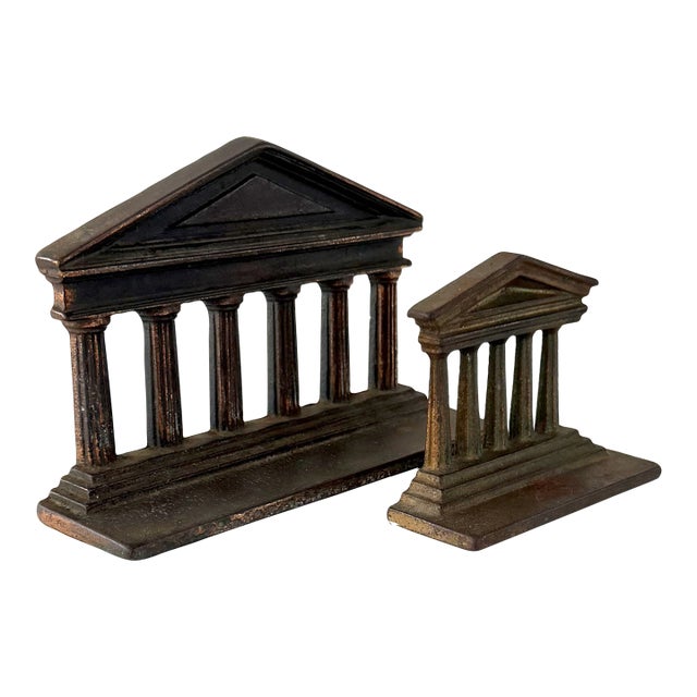 Cast Iron Architectural Greek Temple Parthenon Bookends / Decor For Sale