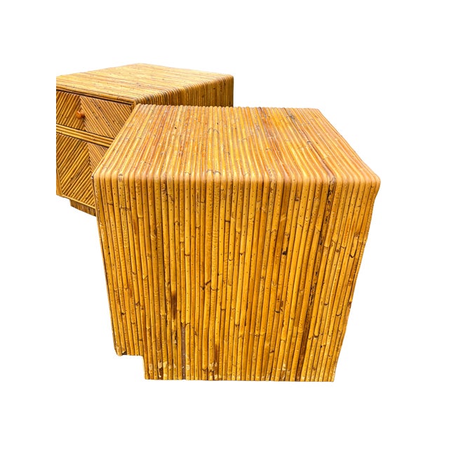 Vintage Rattan Wicker Wrapped Nightstands in Pencil Reed Gabrielle Crespi Styles For Sale - Image 11 of 11