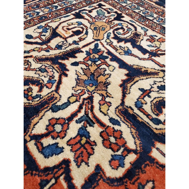 Persian Antique Farahan Sarouk Carpet, Handmade Oriental Rug, Red, Navy, Fine Details For Sale - Image 3 of 17