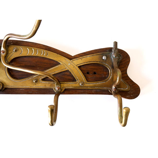 Art Nouveau Brass and Wood Coat Rack or Hanger, Germany, 1900s For Sale - Image 12 of 18