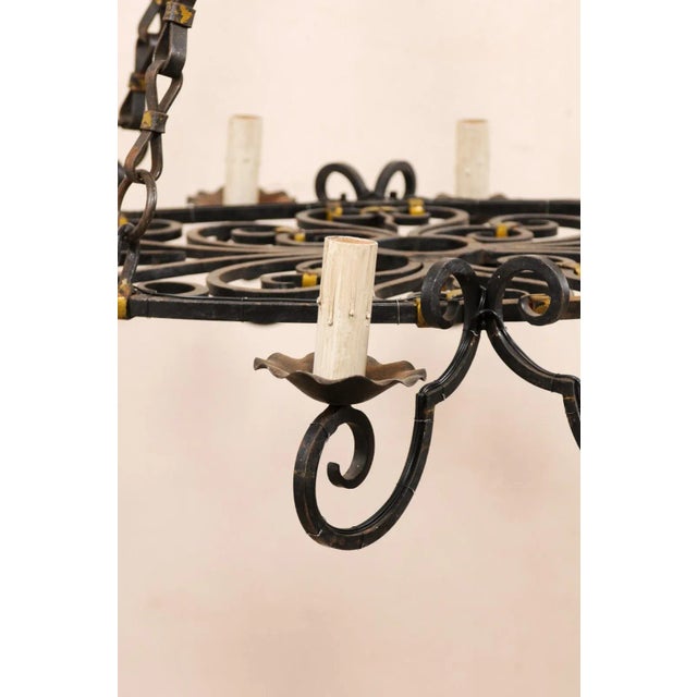 Black Mid 20th Century French Black Iron With Gold Oval Chandelier For Sale - Image 8 of 12
