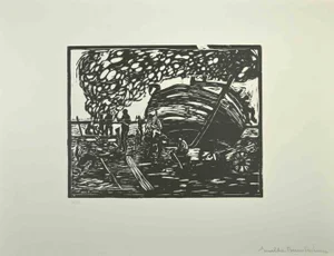 After Giuseppe Viviani, Fisherman, Woodcut, 1960s