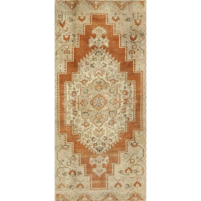 Measures: 7'3 x 11'3 Vintage Turkish Oushak Rug in Rust, Green, Cream, Tape and Neutral Colors. Keivan Woven Arts / Rug...