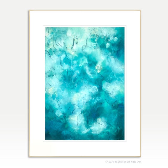 2020s Midnight Wild Flowers - Blue Green Abstract Mixed Media Work on Paper by Sara Richardson For Sale - Image 5 of 6
