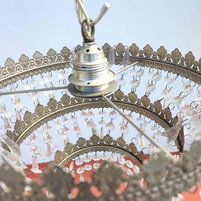 Vintage Metal Chandeliers with Glass Drops, Set of 2 For Sale - Image 6 of 18