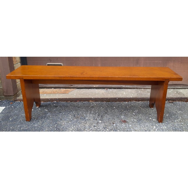 20th Century Early American Style Stained Fruitwood Bench For Sale - Image 4 of 9