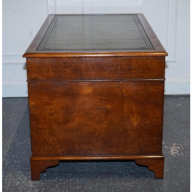 Victorian Burr Walnut Hand Dyed Leather Pedestal Desk For Sale - Image 5 of 18