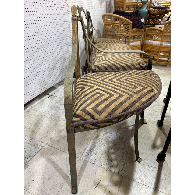 Antique French Three-Part Iron Bench With New Custom Cushions For Sale - Image 10 of 12