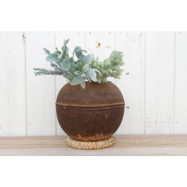 Brown Antique Engraved Clay Water Pot For Sale - Image 8 of 9